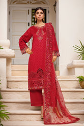 Sada Bahar Stitched 3 Piece Luxury Jacquard Suit-JC-6-Maroon