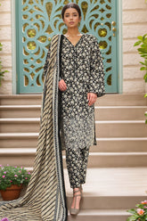 Bin Saeed Stitched 3 Piece Chikankari Emb Khaddar Collection'2024-WK-1107-Black