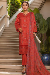 Bin Saeed Stitched 3 Piece Luxury Plain Cotton With Chiffon Dupatta Suit-SMPC-1873-Pink
