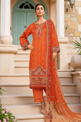 Sada Bahar Stitched 3 Piece Luxury Jacquard Suit-JC-5-Rust