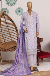 Bin Saeed Stitched 3 Piece Exclusive Emb Lawn Vol-03 Suit-WC-3186-PURPLE