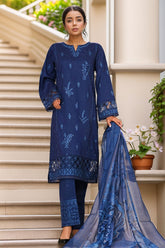 Muse By HZ Stitched 3 Piece Emb Self Cotton Jacquard Vol-05 Suit-SSJ-2505-Midnight Blue