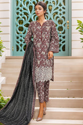 Bin Saeed Stitched 3 Piece Chikankari Emb Khaddar Collection'2024-WK-1105-Maroon
