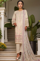 Bin Saeed Stitched 3 Piece Luxury Plain Cotton With Chiffon Dupatta Suit-SMPC-1871-White
