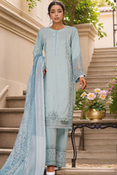 Muse By HZ Stitched 3 Piece Emb Self Cotton Jacquard Vol-05 Suit-SSJ-2504-Aqua Blue