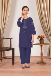 Abeera Stitched 2 Piece Emb Cotton Kids Collection'2025-AK-02-Navy Blue