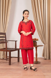 Abeera Stitched 2 Piece Emb Cotton Kids Collection'2025-AK-04-Red