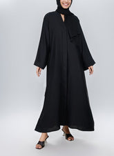 Hijab Ul Hareem Black Hidden Placket Front Open Nida Abaya 0116-PR