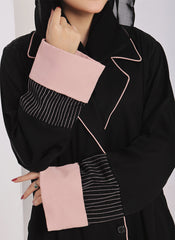 Hijab Ul Hareem Black & Pink Nida Coat Style Abaya - 0119-R-1002