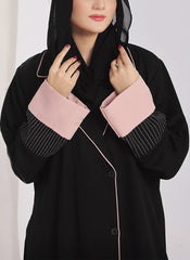 Hijab Ul Hareem Black & Pink Nida Coat Style Abaya - 0119-R-1002