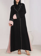 Hijab Ul Hareem Black & Pink Nida Coat Style Abaya - 0119-R-1002