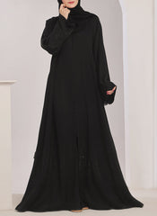 Hijab Ul Hareem Stone work Front Open Black Nida Abaya - 0121-C-1024