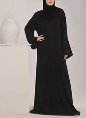 Hijab Ul Hareem Stone work Front Open Black Nida Abaya - 0121-C-1024