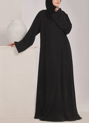 Hijab Ul Hareem Stone work Front Open Black Nida Abaya - 0121-C-1024