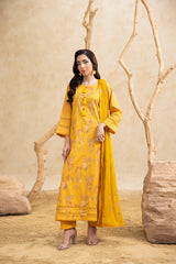 Threads & Weaves Stitched 3 Piece Emb Lawn Suit-BL26104