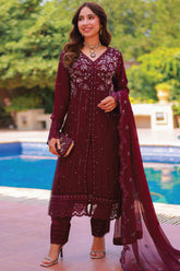 Aks By Guzel Stitched 3 Piece Festive Formals Chiffon Suit-02-Gulaal