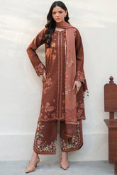 Meline By Farasha Unstitched 3 Piece Premium Viscose Suit-02-Brown Clay