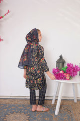 Suntex Stitched 3 Piece Lawn Kids Suit- Black- SHIRT - PRINTED