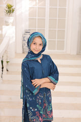Suntex Stitched 3 Piece Kids Lawn Suit-SH-2663-Indigo Blue