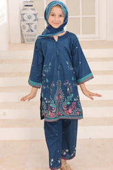 Suntex Stitched 3 Piece Kids Lawn Suit-SH-2663-Indigo Blue