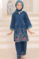 Suntex Stitched 3 Piece Kids Lawn Suit-SH-2663-Indigo Blue