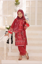 Suntex Stitched 3 Piece Kids Lawn Suit-SH-2660-Maroon