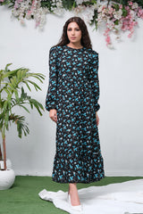 Sprinkles Stitched 1 Piece Summer Shirts Women Collection'2025-The Duo Black Allover Flover Print Full Sleeve Tunic Dress