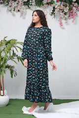 Sprinkles Stitched 1 Piece Summer Shirts Women Collection'2025-The Duo Black Allover Flover Print Full Sleeve Tunic Dress