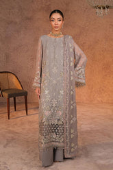 Lamisah Zebaish by Lavish Unstitched 3 Piece Luxury Chiffon Suit-04-Fossil