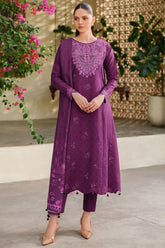 Meline By Farasha Unstitched 3 Piece Premium Viscose Suit-04-Wild Plum