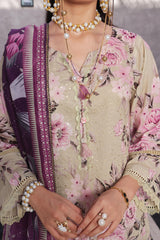 Dressline Pearl Unstitched Heavy Chikankari & Jall Emb Bana Dora Digital Lawn With Voil Dupatta & Cambric Trousers