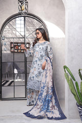 Dressline Pearl Unstitched Heavy Chikankari & Jall Emb Bana Dora Digital Lawn With Voil Dupatta & Cambric Trousers