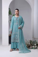 Malika By Dressline Semi Stitched 3 Piece Emb Chiffon Formals Collection'2025-malaika-semi-stitched-aqua-teal