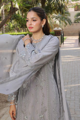 Dressline Zinnia Semi Stitched 3 Piece Luxury Emb Chiffon Collection With Sequins, Emb Dupatta & Grip Trousers