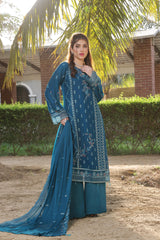 Dressline Zinnia Semi Stitched 3 Piece Luxury Emb Chiffon Collection With Sequins, Emb Dupatta & Grip Trousers