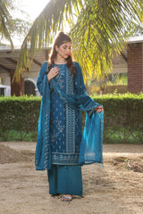 Dressline Zinnia Semi Stitched 3 Piece Luxury Emb Chiffon Collection With Sequins, Emb Dupatta & Grip Trousers