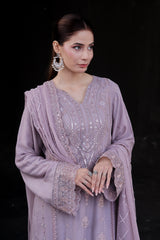 Saffron By Dressline Stitched 3 Piece Luxury Chiffon Formals Collection'2025-saffron-chiffon-lavender-3pcStitched