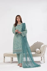Dressline New Un Stitched 3 Pcs Premium Chikankari Emb Check Lawn Digital Printed Collection