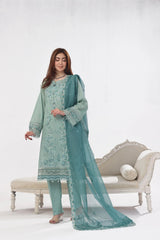 Dressline New Un Stitched 3 Pcs Premium Chikankari Emb Check Lawn Digital Printed Collection