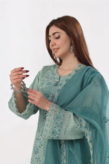 Dressline New Un Stitched 3 Pcs Premium Chikankari Emb Check Lawn Digital Printed Collection