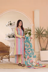 Feathers Unstitched 3 Piece Digital Printed Lawn Summer Suit-MULTI MESH-FT239