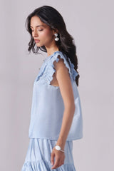 Ora Fashion Stitched Shirts Collection'2025-Sky Chic Crop Top