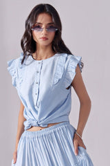 Ora Fashion Stitched Shirts Collection'2025-Sky Chic Crop Top
