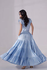Ora Fashion Stitched 2 Piece Summer Collection'2025-Sky Tiered Skirt & Chic Crop Top Set