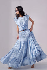 Ora Fashion Stitched 2 Piece Summer Collection'2025-Sky Tiered Skirt & Chic Crop Top Set