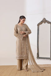 Amalya By Dressline Stitched 3 Piece Luxury Chiffon Formals Collection'2025-amalya-brown