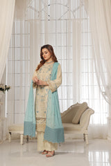 Dressline Lunching New 3 Piece Semi Stitched Luxury Emb ChikankariWith Boring Work Chiffon Collection
