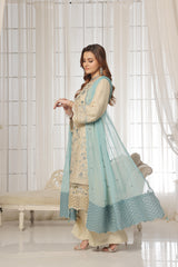 Dressline Lunching New 3 Piece Semi Stitched Luxury Emb ChikankariWith Boring Work Chiffon Collection