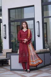 Dressline New Semi Stitched 3 Pcs Premium Dyed Lawn Fancy Full Chikankari With Sequence Emb Collection