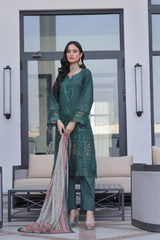 Dressline New Semi Stitched 3 Pcs Premium Dyed Lawn Fancy Full Chikankari With Sequence Emb Collection